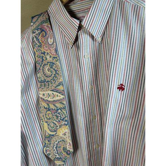 Brooks Bros. 1818 Men XL Button down Suplima no iron shirt Free Lands End Tie - Picture 1 of 11